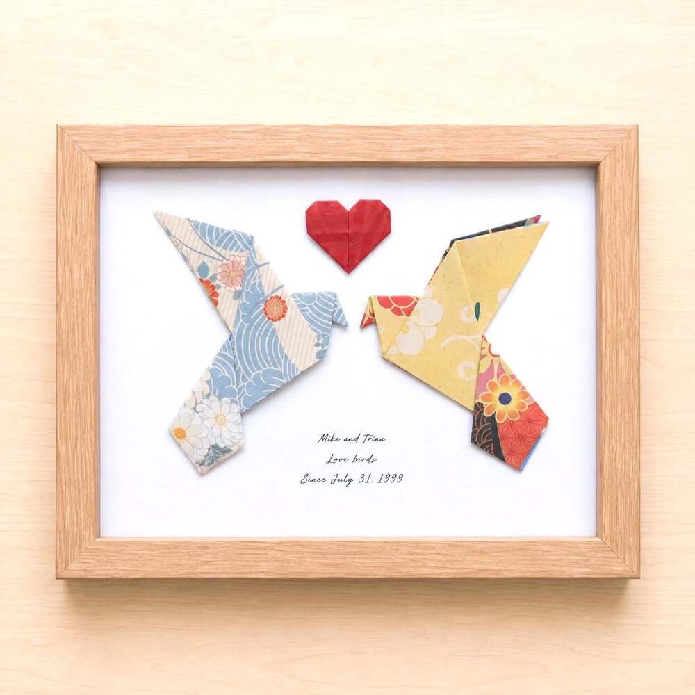 Long Married Couple Gift, Origami Lovebirds Framed Art, Wedding Anniversary Keep